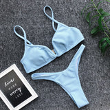 Ribbed V Shape Thong Bikini Women Swimwear Swimsuit Female Two-pieces Bikini set High Cut Bather Bathing Suit Swim Beachwear