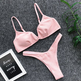 Ribbed V Shape Thong Bikini Women Swimwear Swimsuit Female Two-pieces Bikini set High Cut Bather Bathing Suit Swim Beachwear