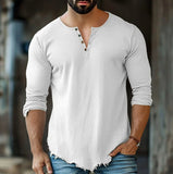 Fashionable Mens Casual Solid-Color Four-Button Long-Sleeve T-Shirt