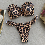 Sexy Leopard Ruffled Bra Cup Bikini 2025 Women Bandeau Swimsuit Female Swimwear Two Pieces Bikini Set High Cut Bathing Suit Swim