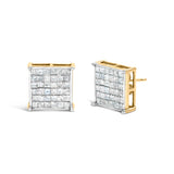 10K Yellow Gold 2.0 Cttw Invisible-Set Princess-Cut Diamond Stud Earrings