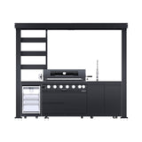 Castelle Flame Blaze 108-Inch 6-Burner 85K BTU Deluxe Stainless Steel Liquid Propane Outdoor Kitchen Grill Island With Wine Cooler, Rotisserie, Cabinets, And Granite Countertops (SAK58310)