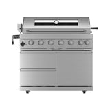Castelle Flame Blaze 108-Inch 6-Burner 85K BTU Deluxe Stainless Steel Liquid Propane Outdoor Kitchen Grill Island With Wine Cooler, Rotisserie, Cabinets, And Granite Countertops (SAK58310)