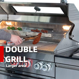 Castelle Flame Blaze 108-Inch 6-Burner 85K BTU Deluxe Stainless Steel Liquid Propane Outdoor Kitchen Grill Island With Wine Cooler, Rotisserie, Cabinets, And Granite Countertops (SAK58310)