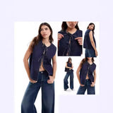 Fashion Rope Sleeveless Women's Denim Vest