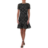 Aqua Laser-Cut Floral Flounce Dress, Size Medium