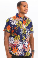 Weiv Mens Print Hawaiian Button Down Shirt
