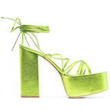 Ladies' High-Heeled Strappy Round-Toe Platform Sandals