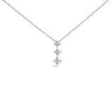 10K Gold 1/5 Cttw Princess Cut Diamond 3 Stone Drop 18" Pendant Necklace (H-I Color, SI2-I1 Clarity)
