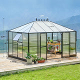 [10X14FT] Premium Outdoor Polycarbonate Greenhouse With Aluminum Frame And Double Swing Doors (SAK23168)