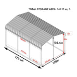 [10X15FT] Alora Large Heavy-Duty Outdoor Metal Carport For Cars, Trucks And Boats (SAK95738)