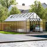 [10X28FT] Heavy-Duty Outdoor Aluminum Polycarbonate Greenhouse With Roof Vents And Swing Doors, 4MM (SAK24618)