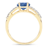 1.29 Carat Genuine Blue Sapphire and White Diamond 14K Yellow Gold Ring