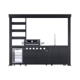 Castelle Flame Imperial 110-Inch 4-Burner 72K BTU Deluxe Stainless Steel Outdoor Kitchen Grill Island With Wine Cooler, Rotisserie, Cabinets, And Granite Countertops (SAK94721)