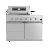 Castelle Flame Imperial 110-Inch 4-Burner 72K BTU Deluxe Stainless Steel Outdoor Kitchen Grill Island With Wine Cooler, Rotisserie, Cabinets, And Granite Countertops (SAK94721)