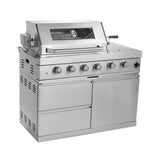 Castelle Flame Imperial 110-Inch 4-Burner 72K BTU Deluxe Stainless Steel Outdoor Kitchen Grill Island With Wine Cooler, Rotisserie, Cabinets, And Granite Countertops (SAK94721)