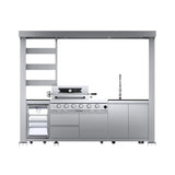 Castelle Flame Imperial 110-Inch 4-Burner 72K BTU Deluxe Stainless Steel Outdoor Kitchen Grill Island With Wine Cooler, Rotisserie, Cabinets, And Granite Countertops (SAK94721)