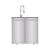 Castelle Flame Imperial 110-Inch 4-Burner 72K BTU Deluxe Stainless Steel Outdoor Kitchen Grill Island With Wine Cooler, Rotisserie, Cabinets, And Granite Countertops (SAK94721)