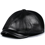 Mens Vintage Beret Leather Octagonal Cap
