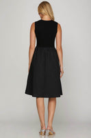 She + Sky Full Size Sleeveless Poplin Woven Midi Dress with Pockets Plus Size