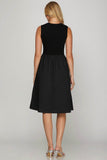 She + Sky Full Size Sleeveless Poplin Woven Midi Dress with Pockets Plus Size