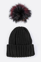 Mix Color Genuine Fur Pom Pom Beanie