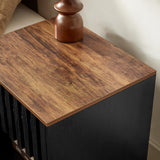 Set of 2 Mid Century Modern Nightstand with Grille Striped Doors,