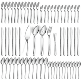 Mirdinner 65 Pcs Silverware Set with Serving Set for 12, Stainless Steel Flatware Cutlery Set Contains 5 Pcs Serving Set, for Home, Restaurant or Parties, Dishwasher Safe
