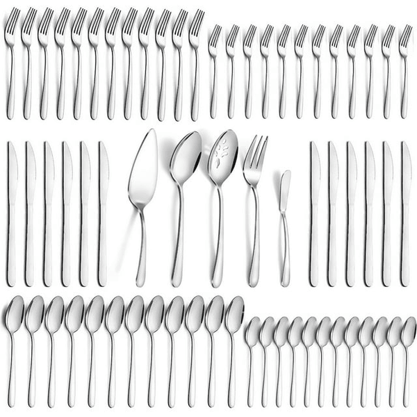 Mirdinner 65 Pcs Silverware Set with Serving Set for 12, Stainless Steel Flatware Cutlery Set Contains 5 Pcs Serving Set, for Home, Restaurant or Parties, Dishwasher Safe