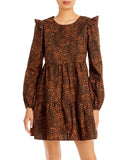 WAYF Womens Velma Animal Print Ruffle Babydoll Dress