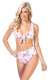 Floral print and striped pattern bikini