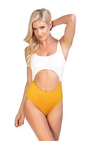 RIBBED TWO TONE CUTOUT ONE PIECE SWIMSUIT