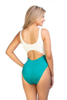 RIBBED TWO TONE CUTOUT ONE PIECE SWIMSUIT