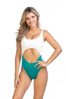 RIBBED TWO TONE CUTOUT ONE PIECE SWIMSUIT