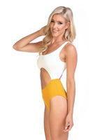 RIBBED TWO TONE CUTOUT ONE PIECE SWIMSUIT