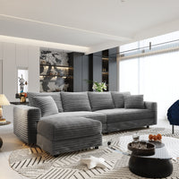 102.4 'Plush Corduroy 4-Seat Sofa,Modern Comfy Upholstered Sofa Cloud Couch,Deep Seat Couches with Soft Pillows and Movable Ottoman,Convertible Sofa Lounge Chair,for Living Room,Apartment,Office,Grey