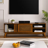 59 Inch Mid Century Modern Rattan TV Stand