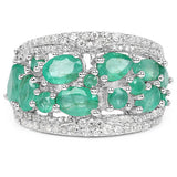 3.27 Carat Genuine Emerald and White Zircon .925 Sterling Silver Ring