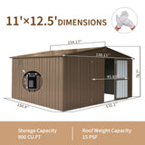 [11X12FT] Alora Outdoor Backyard Storage Metal Shed With Galvanized Steel Frame, Windows, And Lockable Doors (SAK60167)