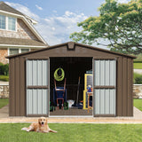 [11X12FT] Alora Outdoor Backyard Storage Metal Shed With Galvanized Steel Frame, Windows, And Lockable Doors (SAK60167)