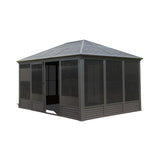 [11X14FT] Alora Meridian Premium Four Season Outdoor Aluminum Hardtop Gazebo Sunroom With Galvanized Steel Roof, Sliding Doors And Movable PVC Screen Walls (SAK88776)