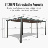 [11X20FT] Alora Premium Outdoor Retractable Aluminum Pergola Gazebo With Weather-Resistant Canopy (SAK54612)