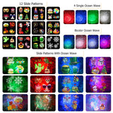 12 Patterns LED Projector Lights IP65 Waterproof Ocean Wave Projector Lamp with Remote Control Timer