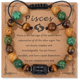 12 Zodiac Sign Constellation Braided Bracelet Virgo Leo Charm Bracelets For Women Men Tiger Eye Stone Bangles Friend Jewelry