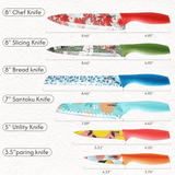 CAROTE 12 Pieces Kitchen Knife Set, Stainless Steel Knife Set With 6 Blade Guards, Nonstick Creamic Coating, Razor-Sharp, Dishwasher Safe