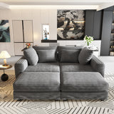 104.3 ' Plush Corduroy 4-Seat Sofa, Modern Comfy Upholstered Sofa Cloud Couch, Deep Seat Couches with Soft Pillows and 3 Ottomans, Convertible Sofa Lounge Chair, for Living Room,Apartment,Office,Grey