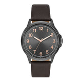 George Men's Watch: Gunmetal Tone Case, Black Easy Read Dial, Brown Textured Vegan Leather Band (FMDOGE057)