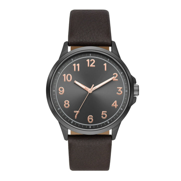 George Men's Watch: Gunmetal Tone Case, Black Easy Read Dial, Brown Textured Vegan Leather Band (FMDOGE057)