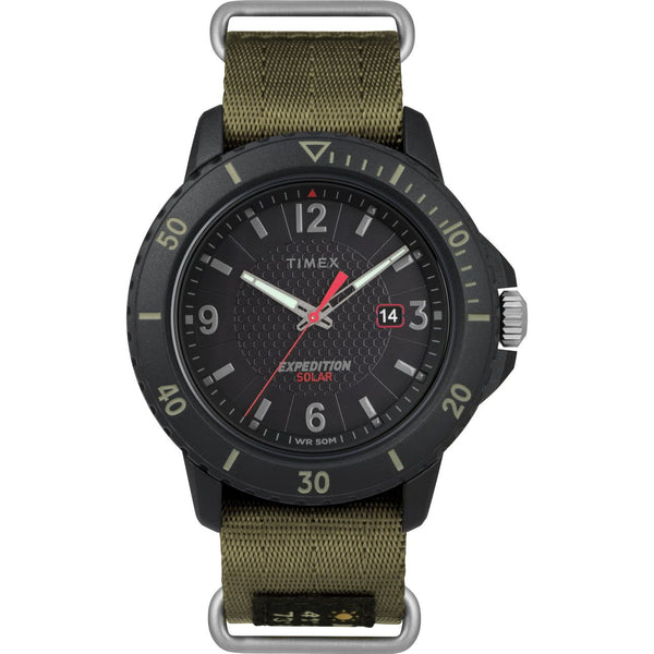 Timex Men's Expedition Gallatin Solar Green/Black 45mm Outdoor Watch, Fabric Slip-Thru Strap