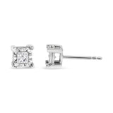 .925 Sterling Silver 1/2 Cttw Miracle Set Princess-cut Diamond Solitaire Stud Earrings (I-J Color, SI1-SI2 Clarity)